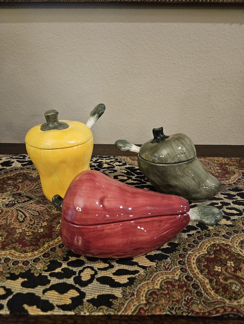 3 Pc. Set Ceramic Pepper Condiment Servers - Red, Yellow & Green